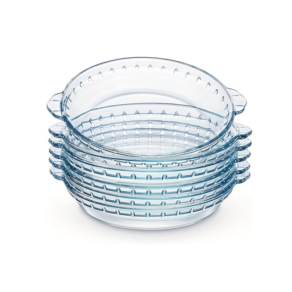 6pcs 9-Inch (Approximately 9.02inch) Glass Pie Pan Set, Deep Pie Pan Set with Handle for Serving And Baking, Wavy Edge Suitable for Apple Snacks, Salads, Desserts, Transparent Color