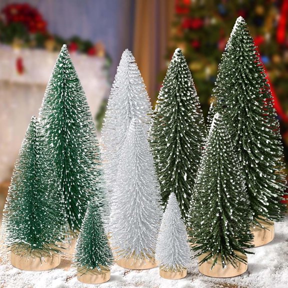 6pcs /9pcs Mini Christmas Tree Desktop, Artificial Christmas Pine Tree, Mini Bottle Brush Trees Tabletop, Small Sisal Trees with Wooden Bases, Xmas Holiday Decor