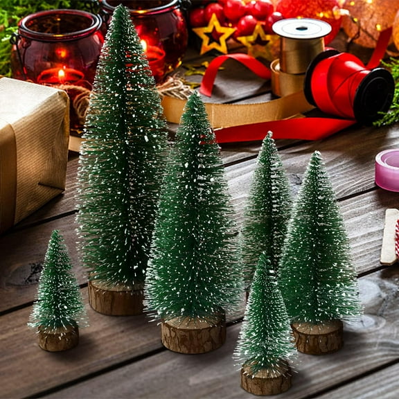 6pcs /9pcs Mini Christmas Tree Desktop, Artificial Christmas Pine Tree, Mini Bottle Brush Trees Tabletop, Small Sisal Trees with Wooden Bases, Xmas Holiday Decor