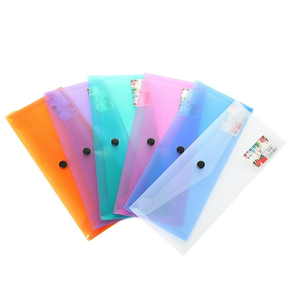 WHAMVOX 6pcs Clear Plastic Document Envelopes with Snap Button Storage Folder Organizer for School (Assorted Colors)