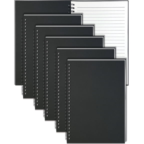 GINMLYDA A5 Black Spiral Notebook, 8.25 x 5.5 Inches, 120 Lined Pages, Pack of 6