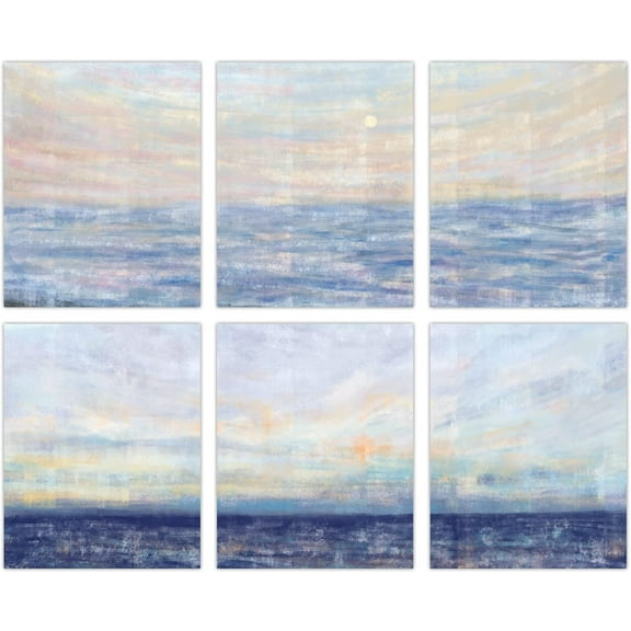 6pcs Abstract Canvas Wall Art Prints Ocean Painting Coastal Artwork Abstract Coastal Sunrise Landscape Posters Unframed Seascape Picture for Home Living Room Bathroom Office Decorations DIY