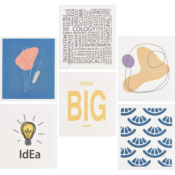 6pcs Abstract Line Swedish Dishcloths Eco-Friendly Cellulose Sponge Cleaning Cloths Reusable for Kitchen Dish Washing Paper Towel 6.69x7.68inch Colorful