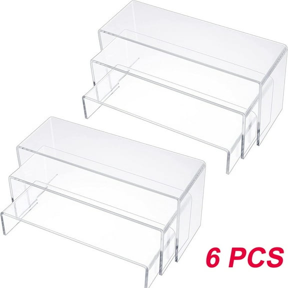 6pcs Acrylic Display Risers, Clear Rectangle Stands Shelf for Display