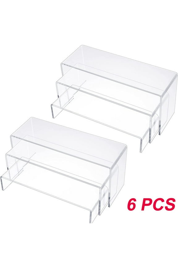6pcs Acrylic Display Risers, Clear Rectangle Stands Shelf for Display