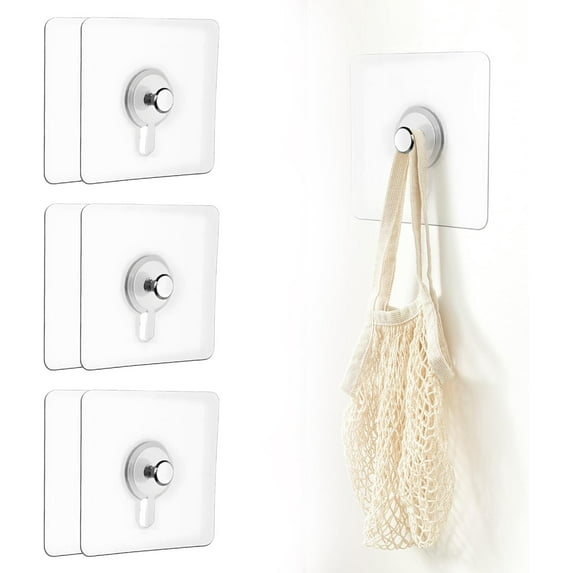 6pcs Adhesive Picture Hanging Hooks No Drilling, Strong Sticky Self-Adhesive Wall Hooks, for Pictures Posters Photos Decorative Paintings, Tile Wall Mount Non-Marking Hooks, 2.36*2.36in, B