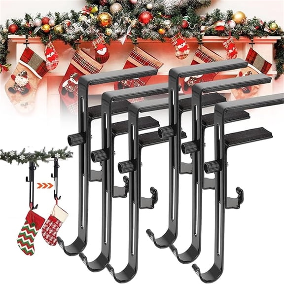 6pcs Adjustable Heavy Duty Fireplace Brick Hanger, Christmas Stocking & Garland Hanger, No Drilling Installation & Sturdy Construction, Fits Fireplace Bricks, Holiday Decor Accessory, Black