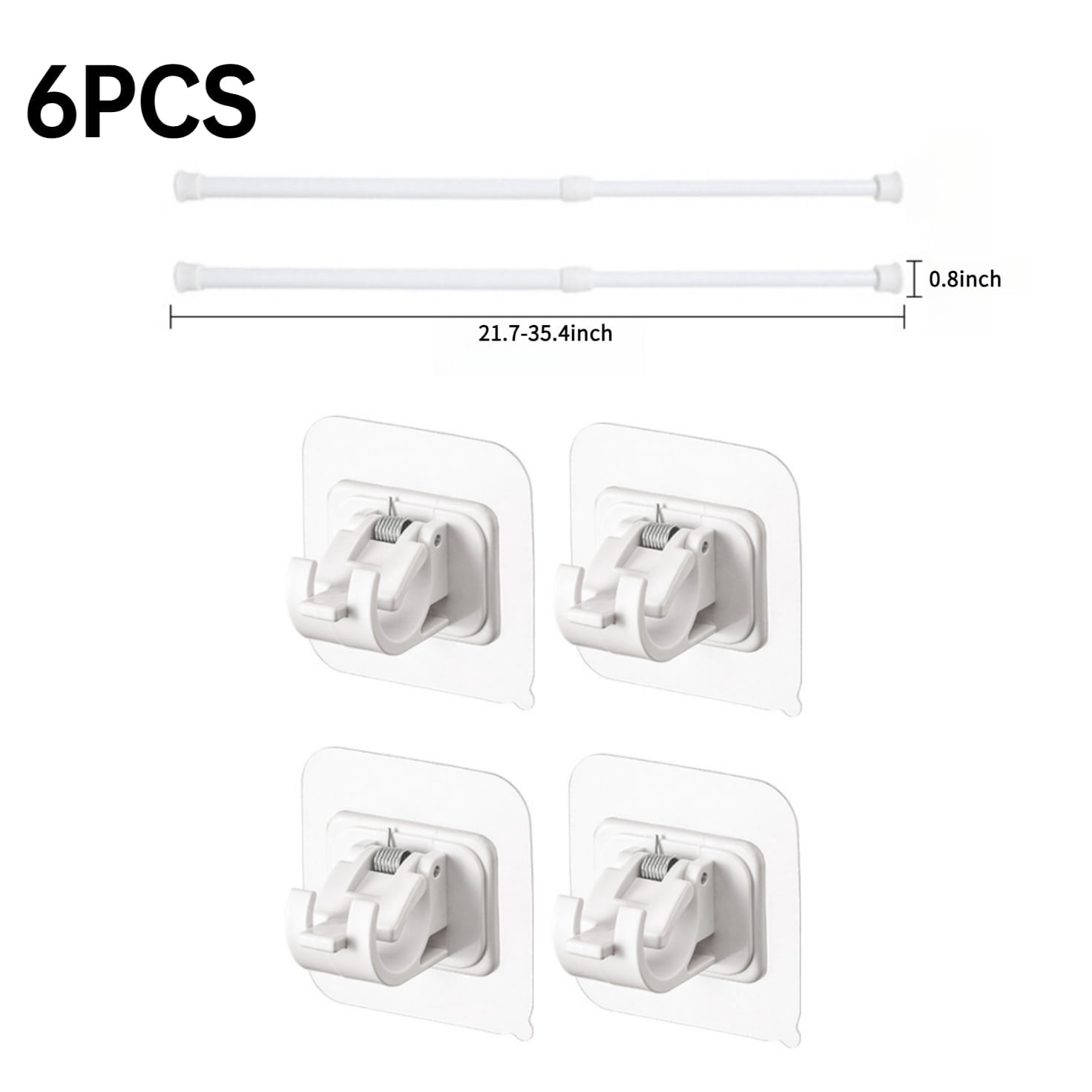 6pcs Adjustable Spring Tension Curtain Rod with Hooks Sets, No Drilling Multi Purpose Telescopic Pole 22-35"