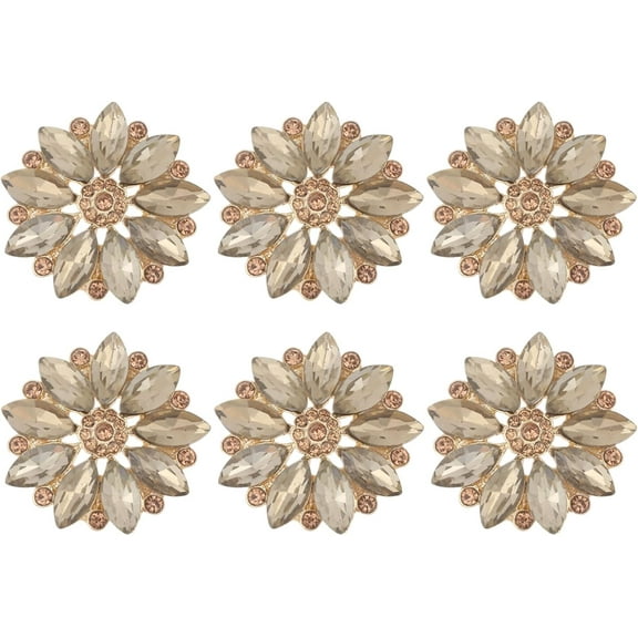 6pcs Alloy Rhinestone Shank Buttons Flower Golden 27x4.5~8.5mm Hole: 3mm 1set