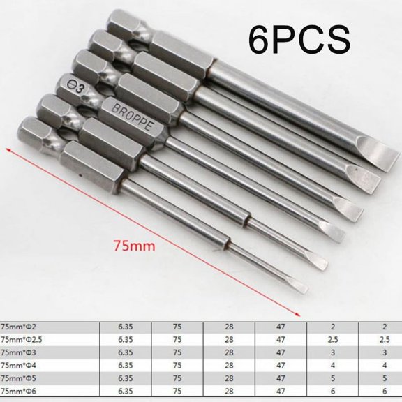 6pcs Alloy Steel Flat Head Hex Screwdriver Bar Bits Drill Set Tool