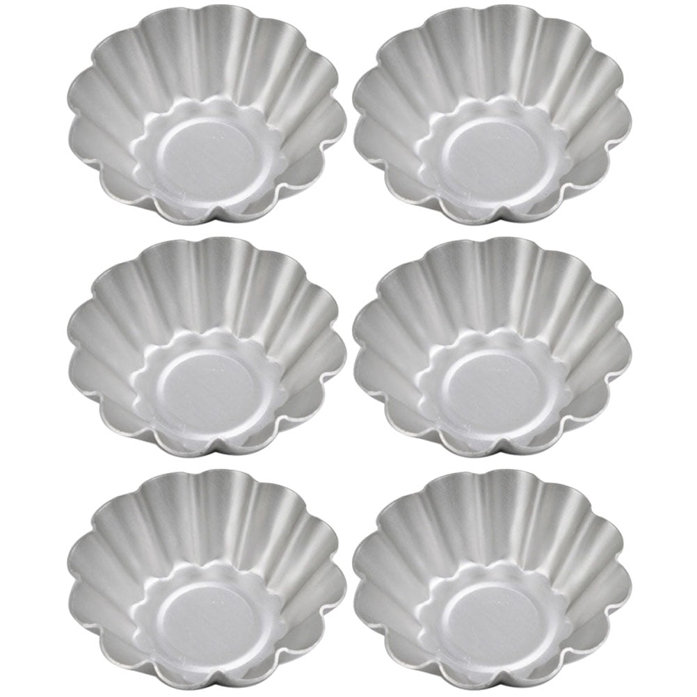 6pcs Aluminium Alloy Egg Tart Mold Nonstick Flower Shape Cake Baking