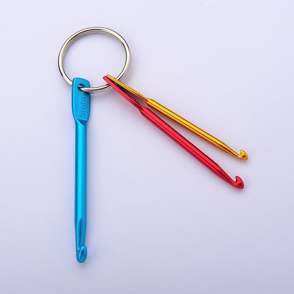 6pcs Aluminum Crochet Hooks Keychain with Iron Key Rings Colorful Pin: 3mm 4mm 5mm