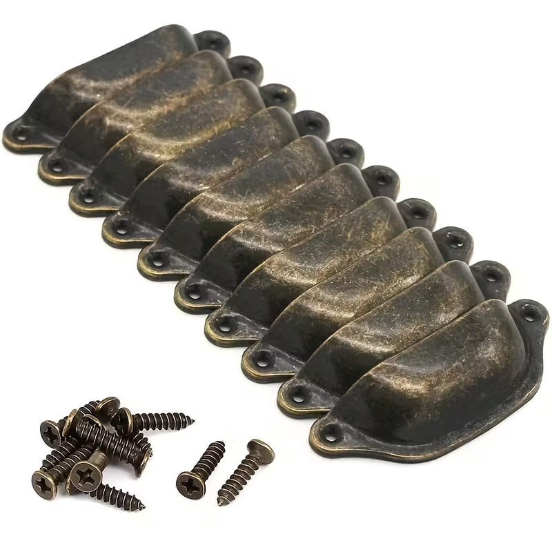 6pcs Antique Brass Drawer Pulls & Knobs - Vintage Cabinet Hardware for Kitchen Cabinets, Dressers, and Wardrobes - Double Hole Installation with Screws Included
