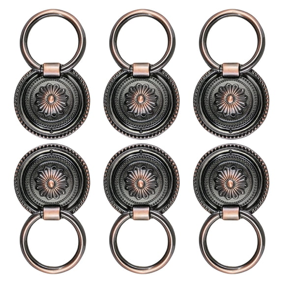 6pcs Antique White Cabinet Knobs, Drop Ring Drawer Pulls Round Dresser Knobs Handles with Screws, Vintage Drawer Knobs Pulls Handles Hardware for Kitchen Cupboard Vanity Nightstand