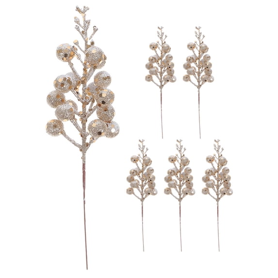 OUNONA Christmas Tree Decorations, 6 Pcs Golden Artificial Berries for Holiday Decor, Festive Season Accessories