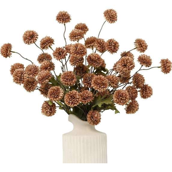 6pcs Artificial Flowers Faux Silk Pompon Mum,Silk Small Mini Chrysanthemum Ball with Stems for DIY Bouquets Centerpieces Vase Home Table Kitchen Decoration(Coffee)