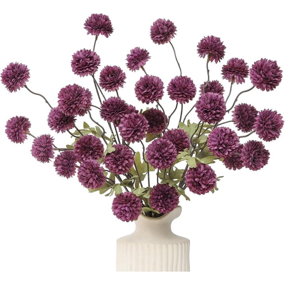 6pcs Artificial Flowers Faux Silk Pompon Mum,Silk Small Mini Chrysanthemum Ball with Stems for DIY Wedding Bouquets Centerpieces Vase Home Table Kitchen Decoration