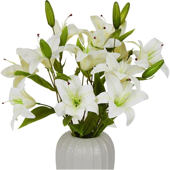 6pcs Artificial Lily Flowers,23 Inch Long Stem Tiger Lily Branch with 2 Full Blooms and 1 Bud, Latex Real Touch Lilium Flower for Home Décor Centerpiece Wedding Bouquet,Pink