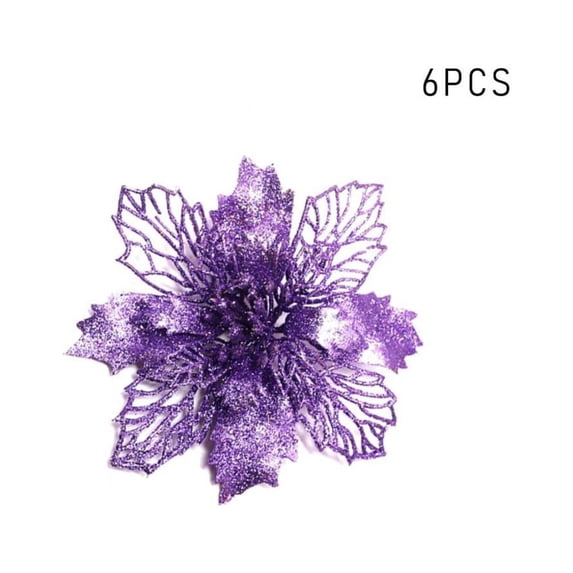 6pcs Artificial Poinsettia Flower Christmas Flowers Glitter Poinsettias Wedding Holiday Christmas Tree Floral Decor Hollow Flower