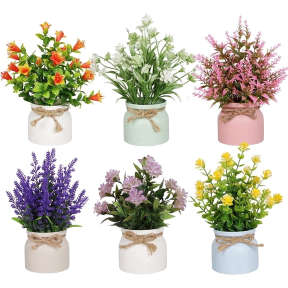 6pcs Artificial Plants in Pots Fake Plants Small Faux Plants Indoor for Home Office Tabletop Decoration