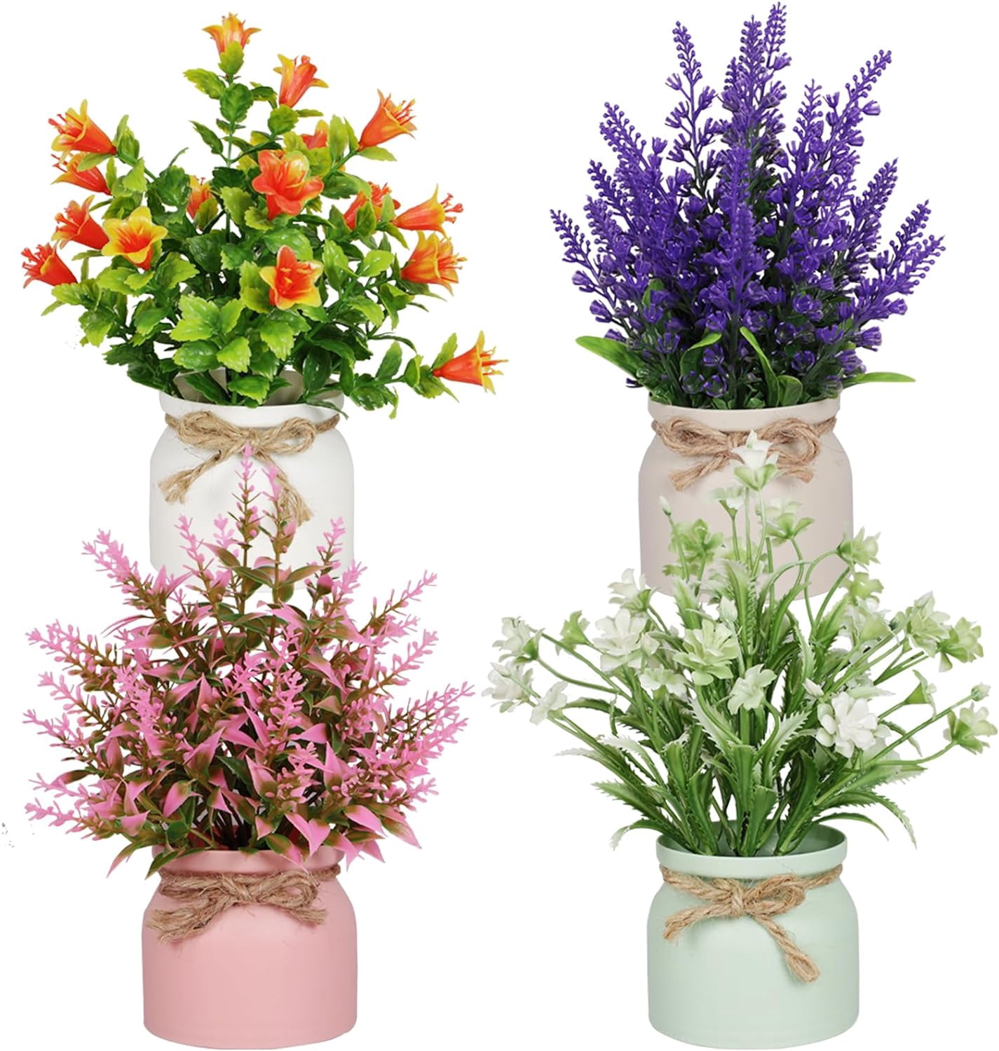 6pcs Artificial Pot Flowers Small Fake Plants with Pot Mini Potted Plants for House Office Tabletop Decoration
