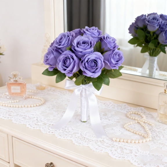 6pcs Artificial Rose Bouquet - Realistic Plastic Silk Flowers, Perfect Decorations for Weddings, Bridal Showers, Home Interiors & Party Centerpieces, 5.9*13.3in, Blue