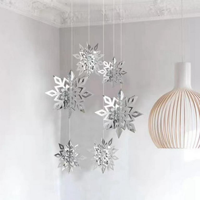 6pcs Artificial Snowflakes Paper Snowflakes Christmas Hanging Decoration for Home New Year Xmas Party Winter, Size: 15, Silver