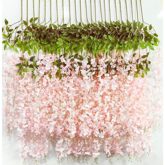6pcs Artificial Wisteria Flowers 3.6 Feet/Piece Pink Dense Artificial Fake Wisteria Vine Ratta Hanging Garland Silk Flowers String Home Party Wedding Decor(Pink-Dense)