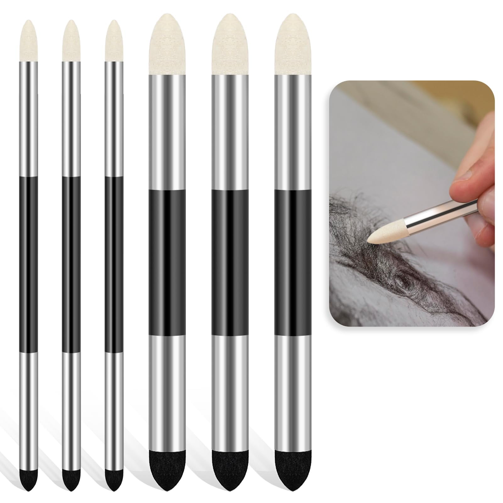 Artist Blending Sponge Pens, Dual-Tip Pastel Stumps & Sketch Brushes