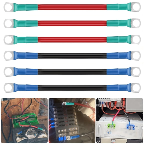 6pcs Auto Battery Cable, Heavy Duty Copper Wire With Tinned Lugs, Universal Fit For Trucks, SUVs, RVs, And Motorcycles, Secure Battery Connectors For Reliable Power Supply, Without Battery