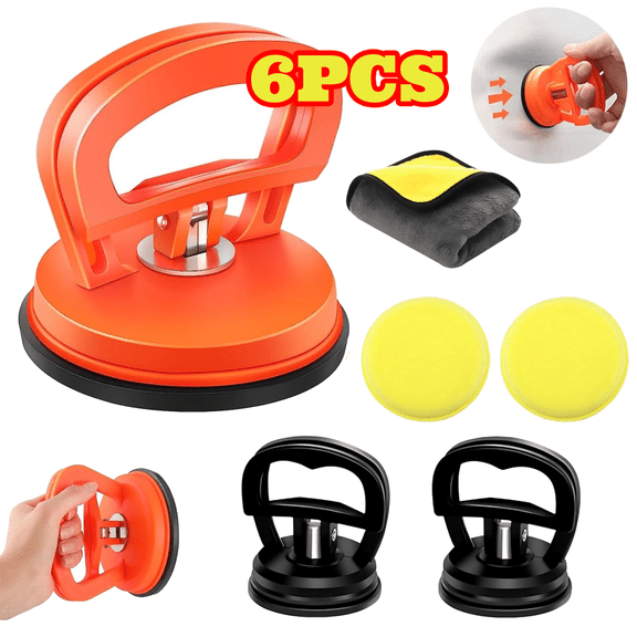 6pcs Auto Dent Remover Tools, 3 Powerful Car Dent Puller with 2 Sponges and 1 Towel, for Car Dent Repair, Glass, Screen and Objects Moving
