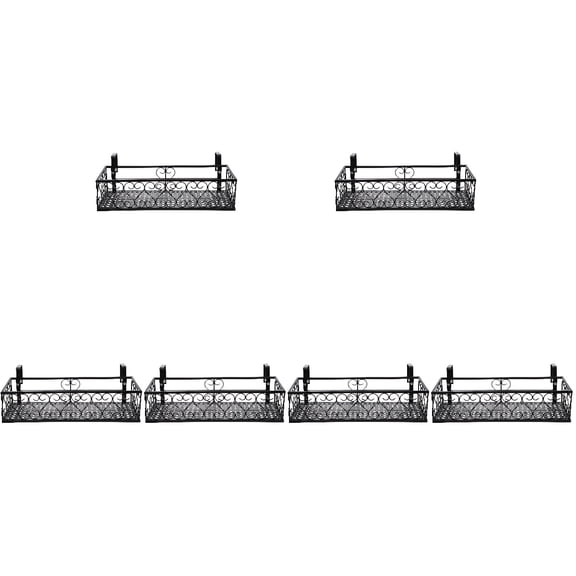 6pcs Balcony Planters Railing Hanging Shelf, Iron Plant Pots Holder With Hooks 19.6 Inch for Balcony Patio