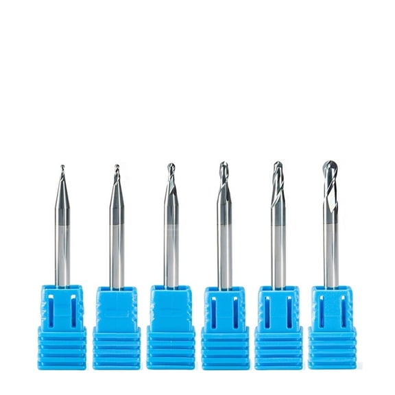 6pcs Ball Nose End Mill 2 Flutes CNC End Milling Cutter Metal Slot Machining HRC55 Coated End Mills R0.5 R0.75 R1 R1.25 R1.5 R2.0
