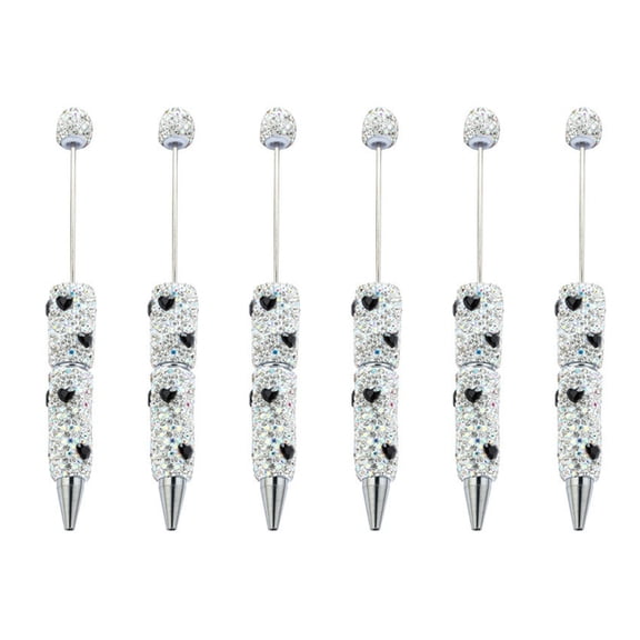 6pcs Ballpoint Pen Bead Pen Smooth Writing Pen Rhinestones Fancy Pen 1.0mm Stationery Pen Glittering Beadable Pen