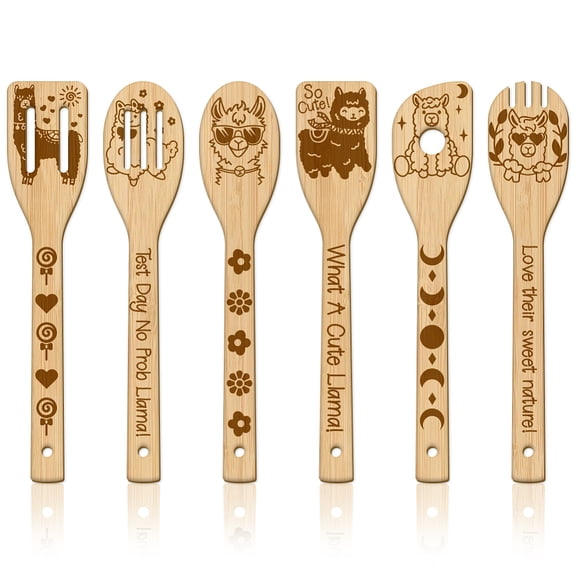 6pcs Bamboo Spoons & Knifes & Forks Flatware for Dessert Alpaca 60x300mm 6 style 1pc/style 6pcs/set