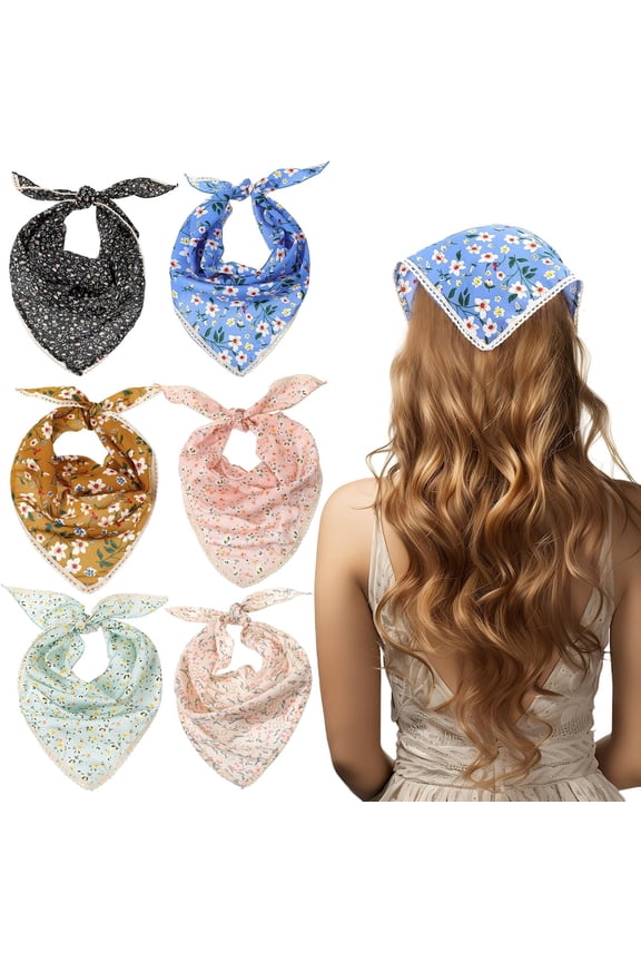 6pcs Bandanas for Women, Boho Head Bands Tie-Back Triangle Head Scarf Head Kerchief for Women