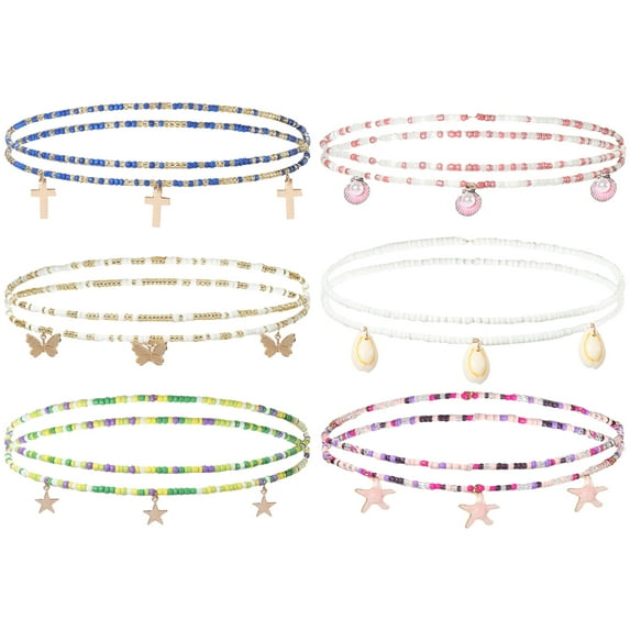 6pcs Women’s Beaded Waist Chains Set, Rice Bead Body Jewelry, Beach Waist Chain Accessories for Fashion