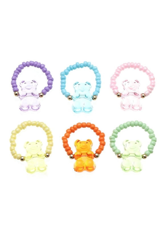 6pcs Bear Charm Rings Elastic Beaded Finger Rings Elegant Accessory for Lovers