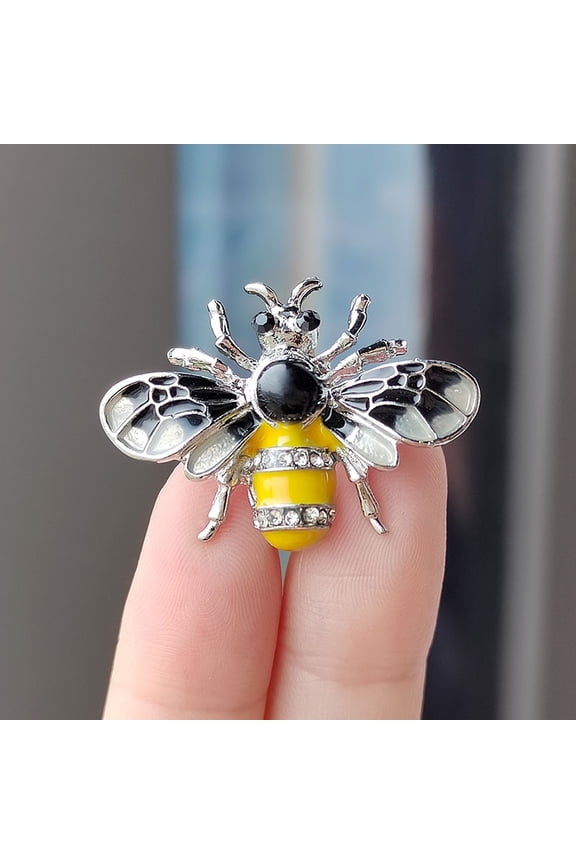 6pcs Bees Enamel Pins Alloy Rhinestone Brooches for Backpack Clothes golden 25x35mm