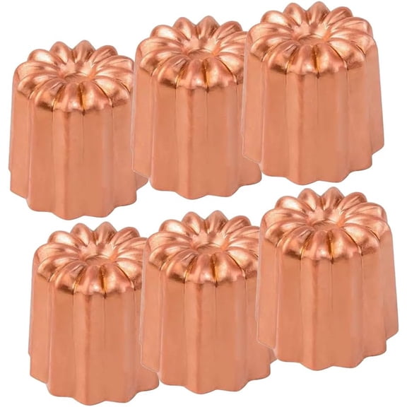 6pcs Big Full Copper Fluted Round Flower shape Integrated Aluminium Copper Tin-plating Brass Canneles Mold Oven Bread Mould DIY Bakeware
