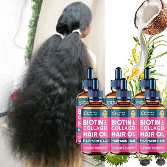 6pcs Biotin Hair Oil, Liquid Biotin & Collagen Hair Oil | Hair Oil For Fuller Hair, Biotin Hair Care Essence Oil | Ideal Gift For Women & Men