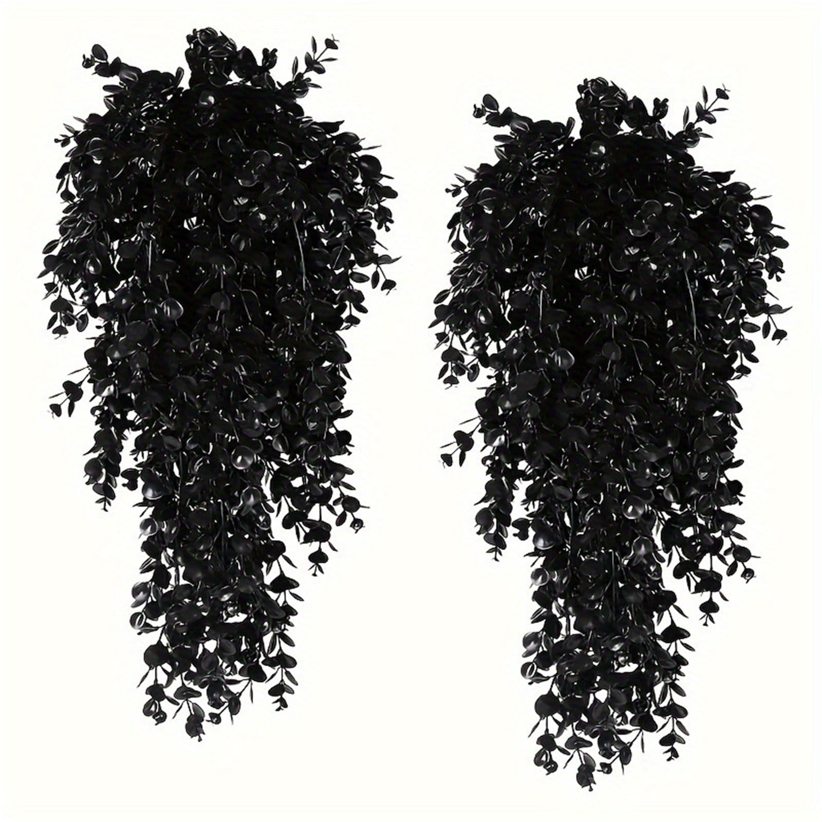 6pcs Black Artificial Hanging Plants Fake Wall Plant Faux Eucalyptus Leaves Ivy Swag UV Resistant Hang Plastic Greenery Indoor Outdoor Wedding Halloween Porch Garden Home Patio Decor