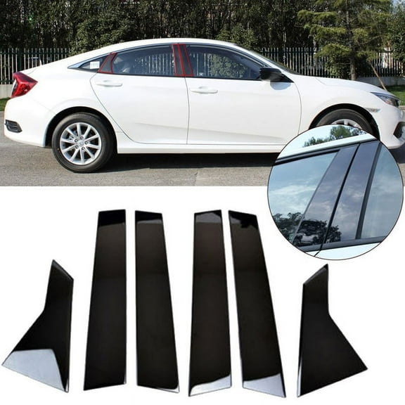 6pcs Black Casement Pillar Posts Trim Cover Set For Honda Civic 2016-2018 Car Window Pillar Middle Column Post Trim Cover