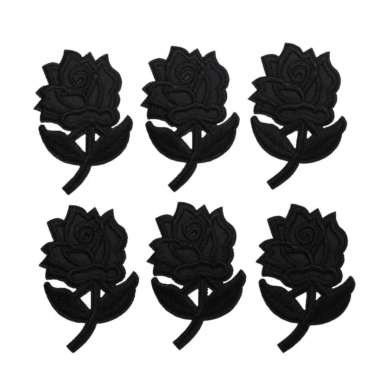 6pcs Black Rose Thorn Embroidery Hot Melt Adhesive Patch Stickers for Bags, Clothes, Hats, and Shoes - Decorative Iron-On Patches