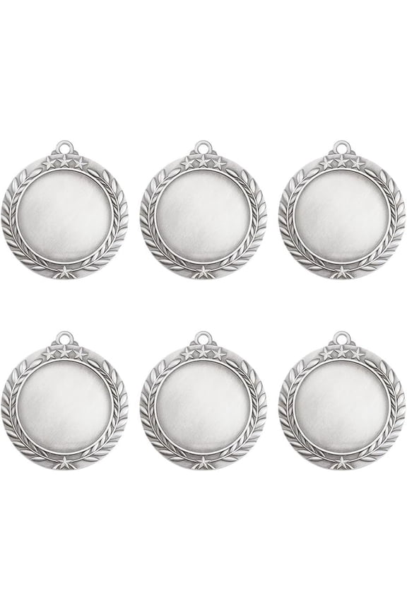 6pcs Blank Award Medals 1.71inch Silver Medals Group Flat Round Silver Medals Award Gift Make Your Own Medals Alloy Medals Pendant Cabochons Settings for Competitions Sports Meeting Silver DIY