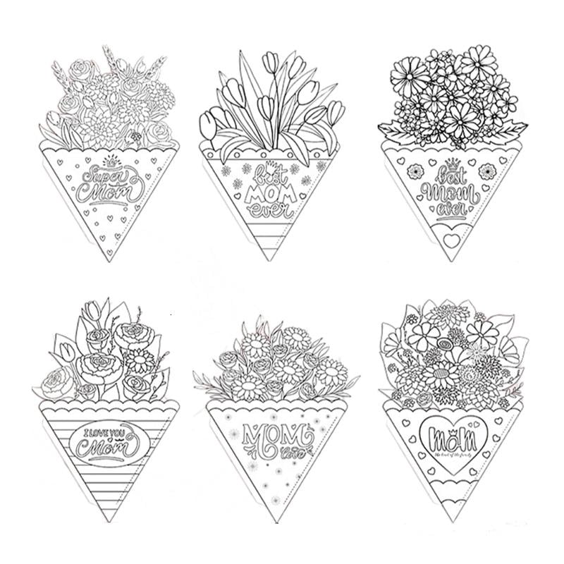 6pcs Blessing Bouquet Gift Card Mother Day Greeting Card Anniversary Decorations