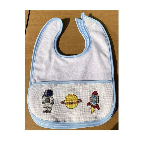 6pcs Blue only edged cotton cross stitch baby bib 16count aida cross stitch bib for mum to be