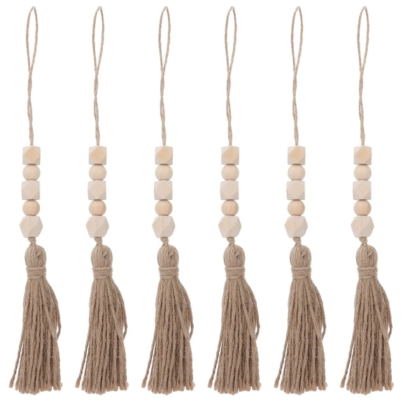 6pcs Boho Farmhouse Wooden Beads Tassel Garland Wood Craft Beads Door Hanging Tassel Door Hanging Beads Wood Closet Tassel