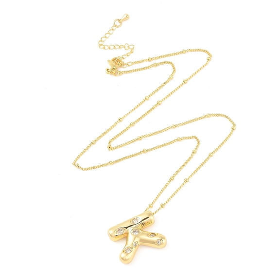 6pcs Brass Micro Pave Clear Cubic Zirconia Necklaces Letter K 17.72 inch(450mm) Letter K: 22x18mm