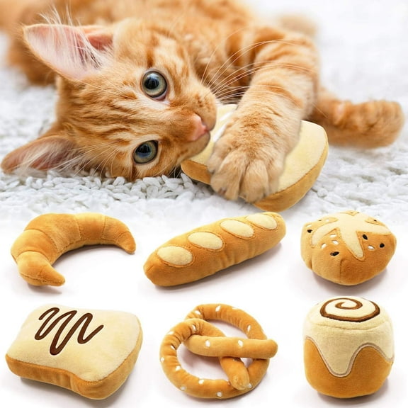 6pcs Bread Catnip Cat Toys, Indoor Pet Toys for Cat, Baguette Croissant Pretzel Toast Bun Cinnamon Roll Plush, Perfect Pet Birthday Presents